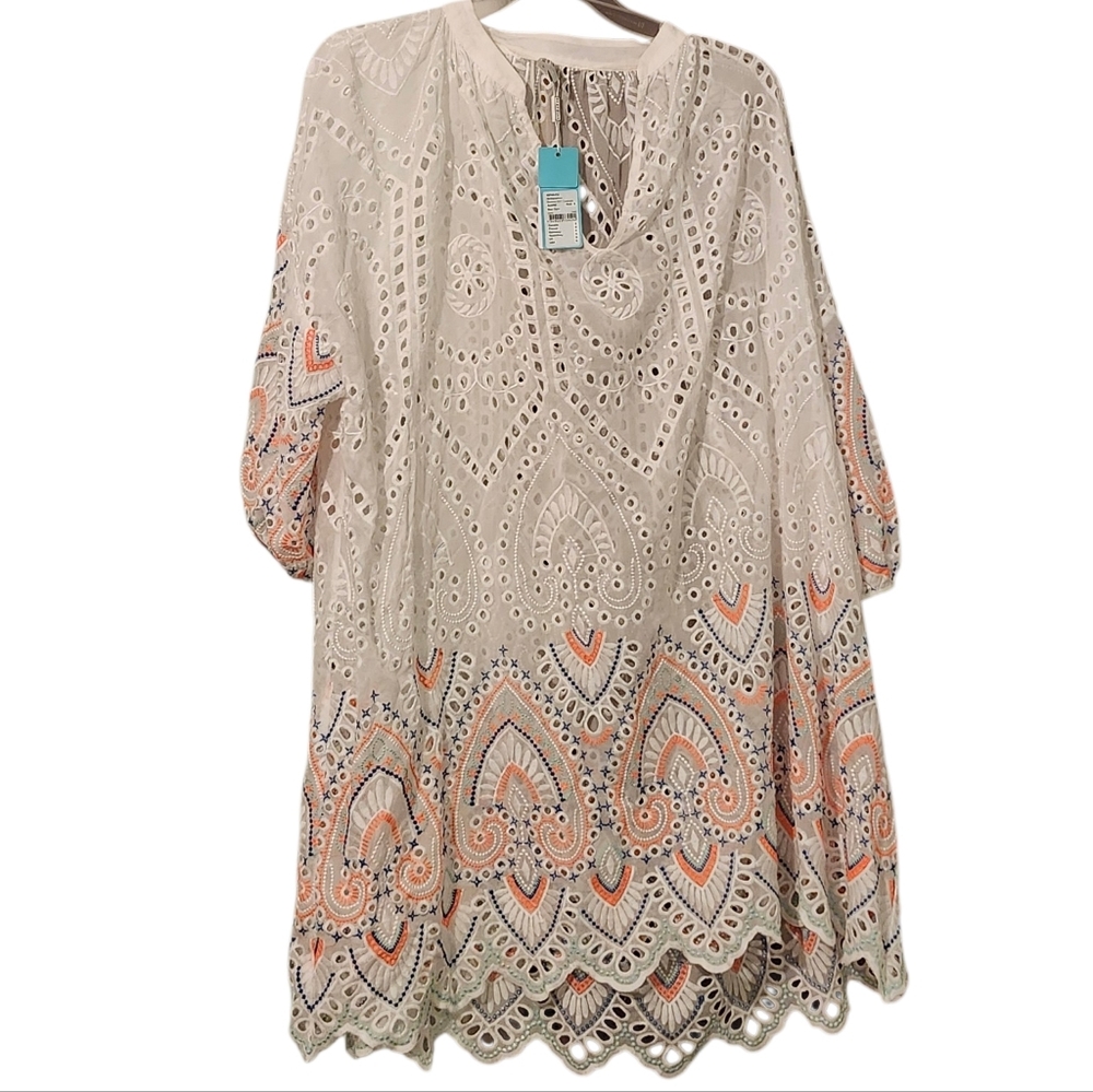 Seafolly Elegant Cream and Orange Lace Swimsuit Cover Dress - S
